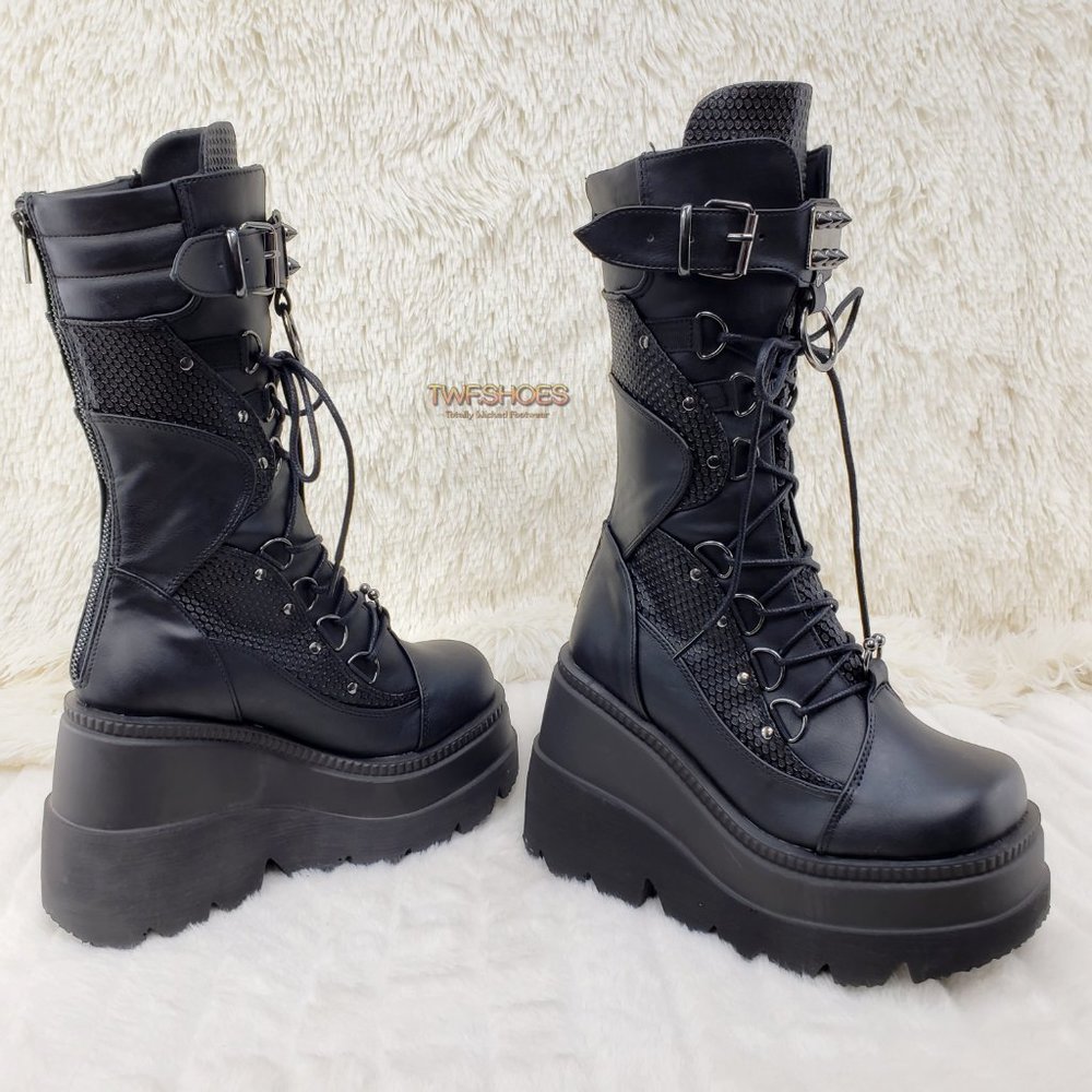 Goth Platform Mid Calf Punk Boots Demonia - Picture 6 of 11